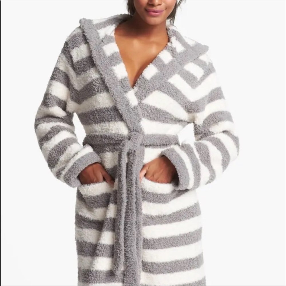 Barefoot Dreams CozyChic grey stripe hooded robe
